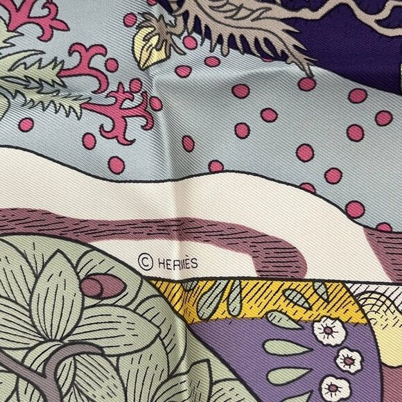 HERMES Carre 90 - Pink Purple Multi Scarf 347-072525 - Picture 4 of 6